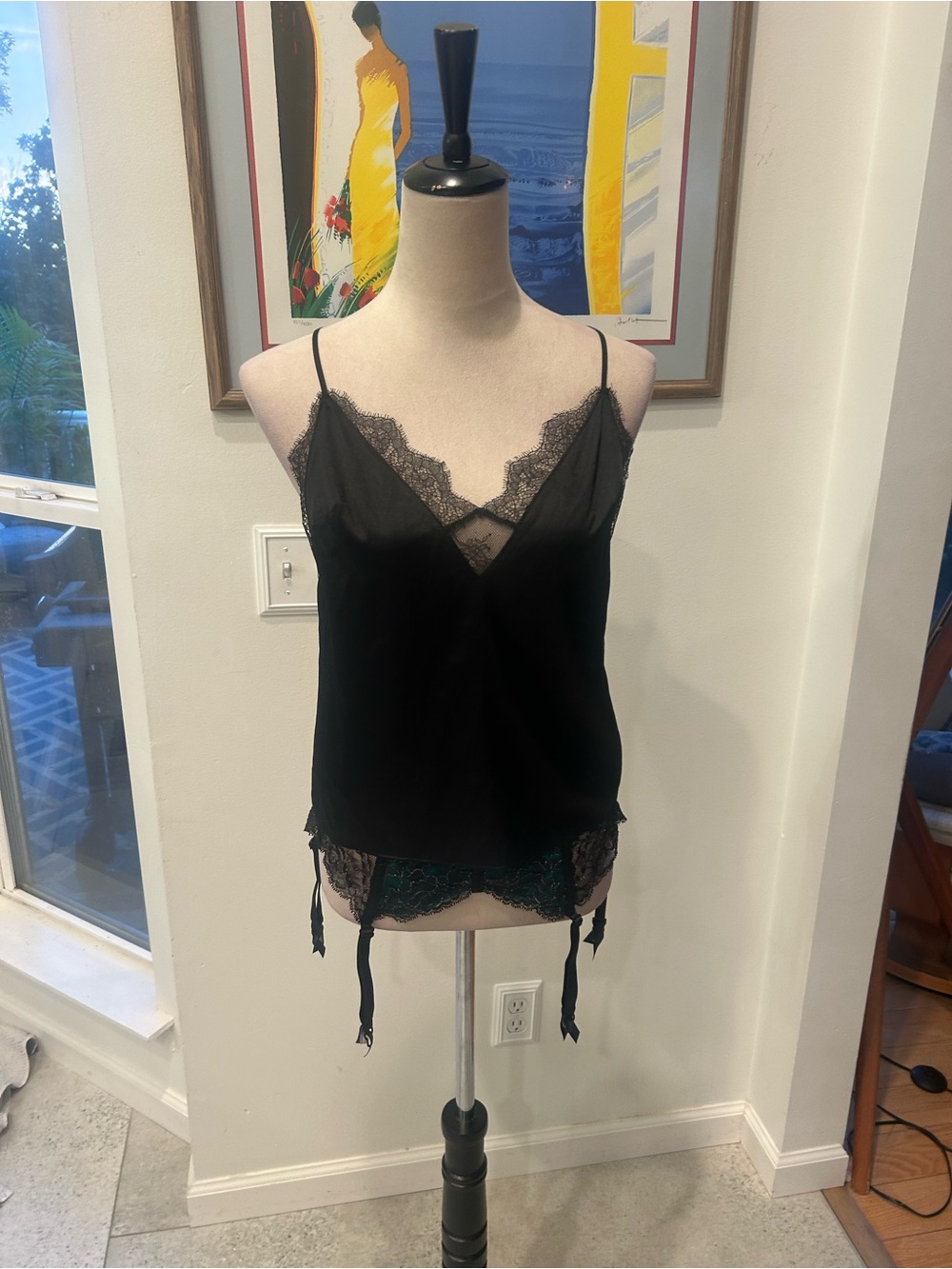 Victoria's Secret Black Lace Satin Halter + Garter